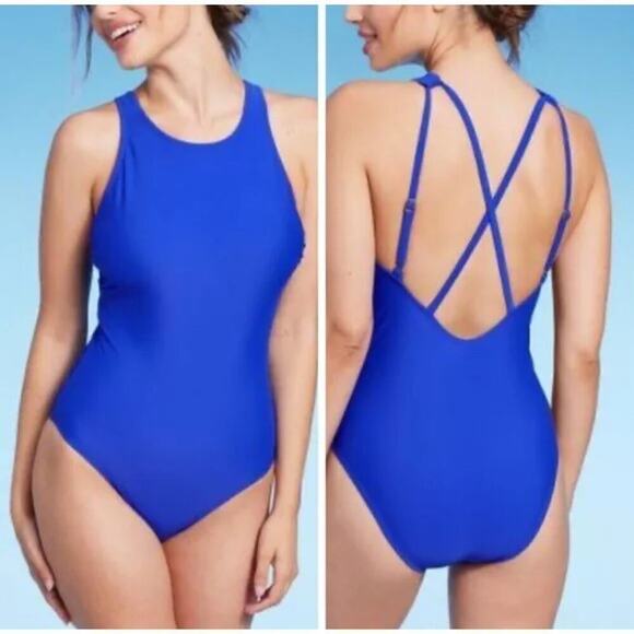 Kona Sol Electric Blue High Neck One Piece Swimsuit Strappy Back Women XL - Picture 1 of 3